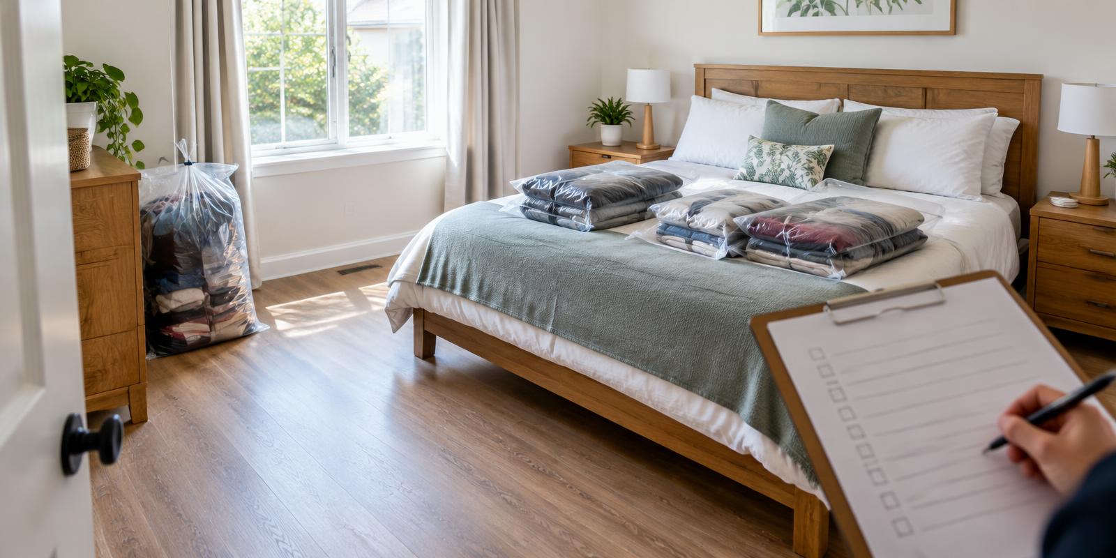 Bedroom prepared for bed bug heat treatment